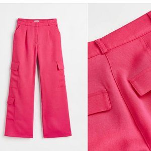 H&M hot pink twill cargo wide leg pants